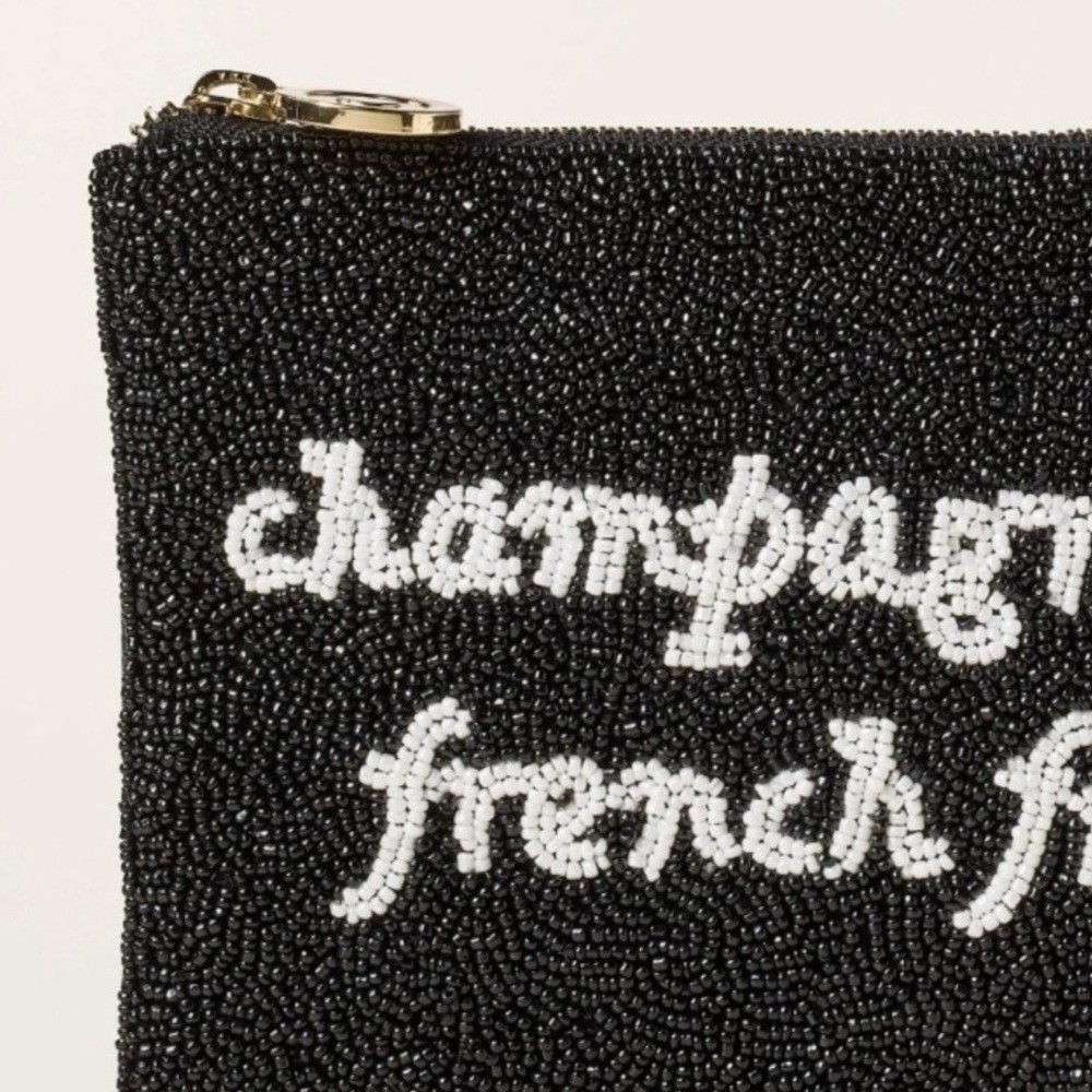 Kate spade new york Black/White Champagne & French Fries Beaded Clutch NWOT - Picture 6 of 6